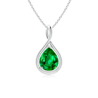 9x7mm AAAA Solitaire Pear Emerald Twist Bale Pendant in P950 Platinum