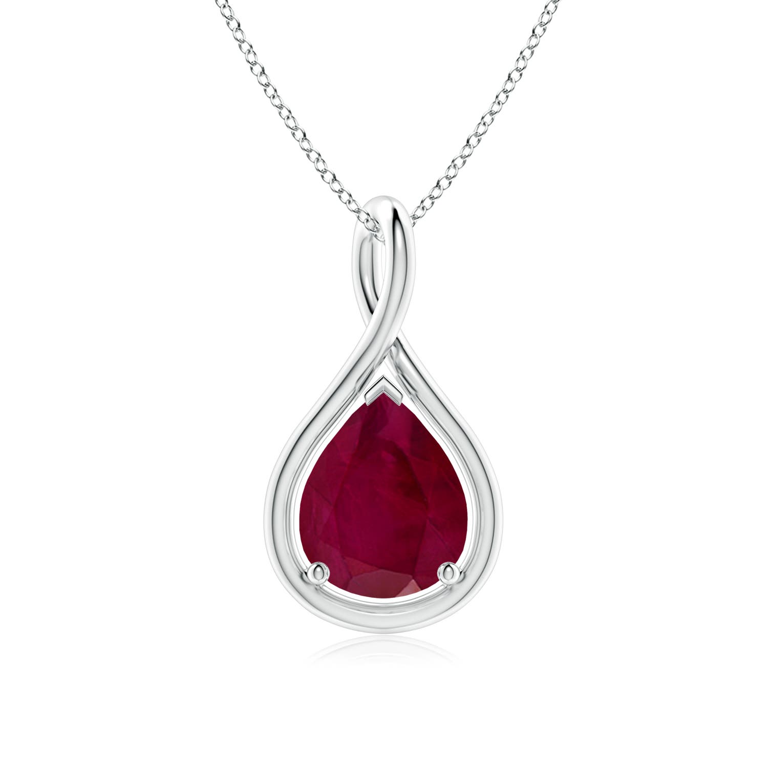 10x8mm A Solitaire Pear Ruby Twist Bale Pendant in 18K White Gold