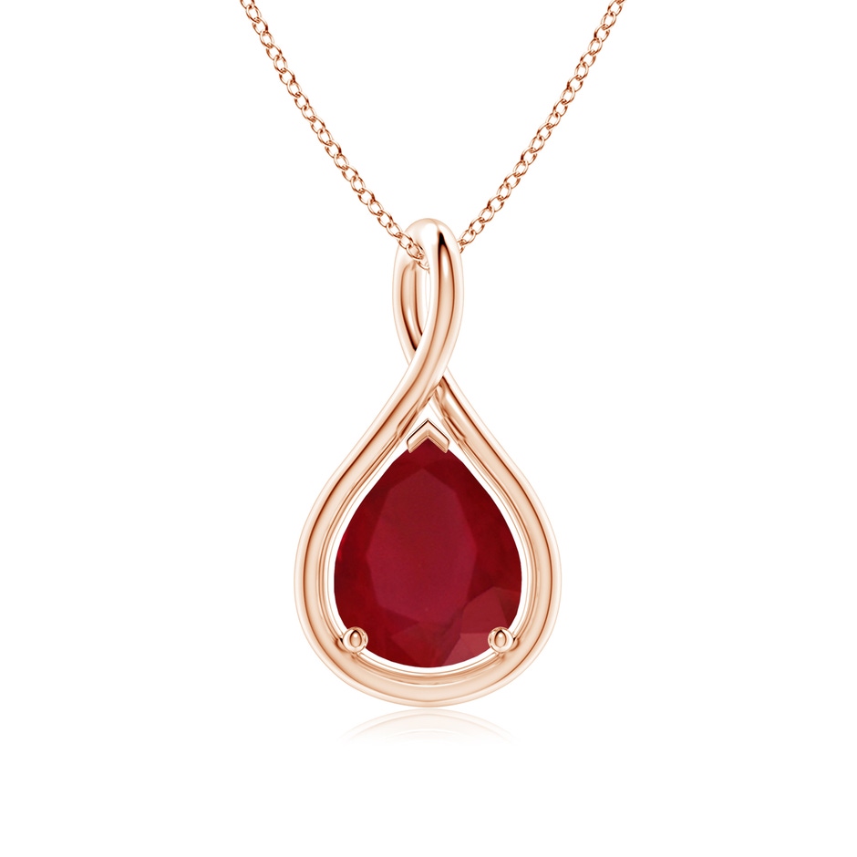10x8mm AA Solitaire Pear Ruby Twist Bale Pendant in Rose Gold 
