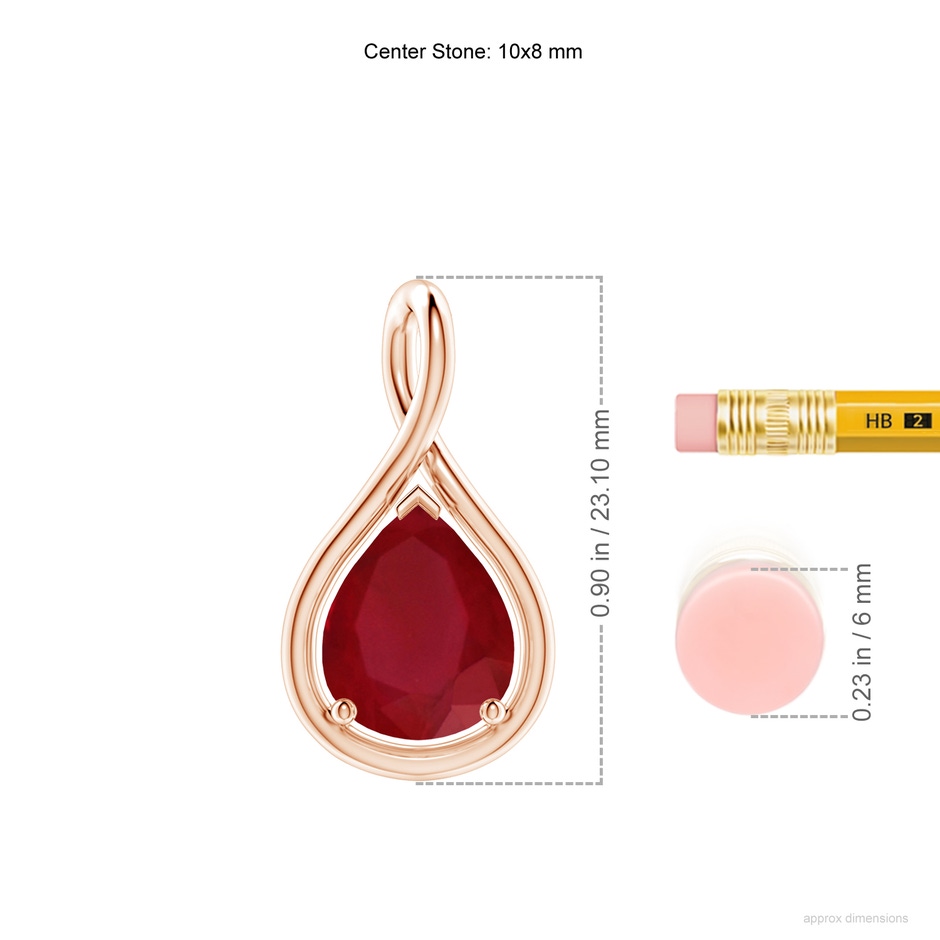 10x8mm AA Solitaire Pear Ruby Twist Bale Pendant in Rose Gold ruler