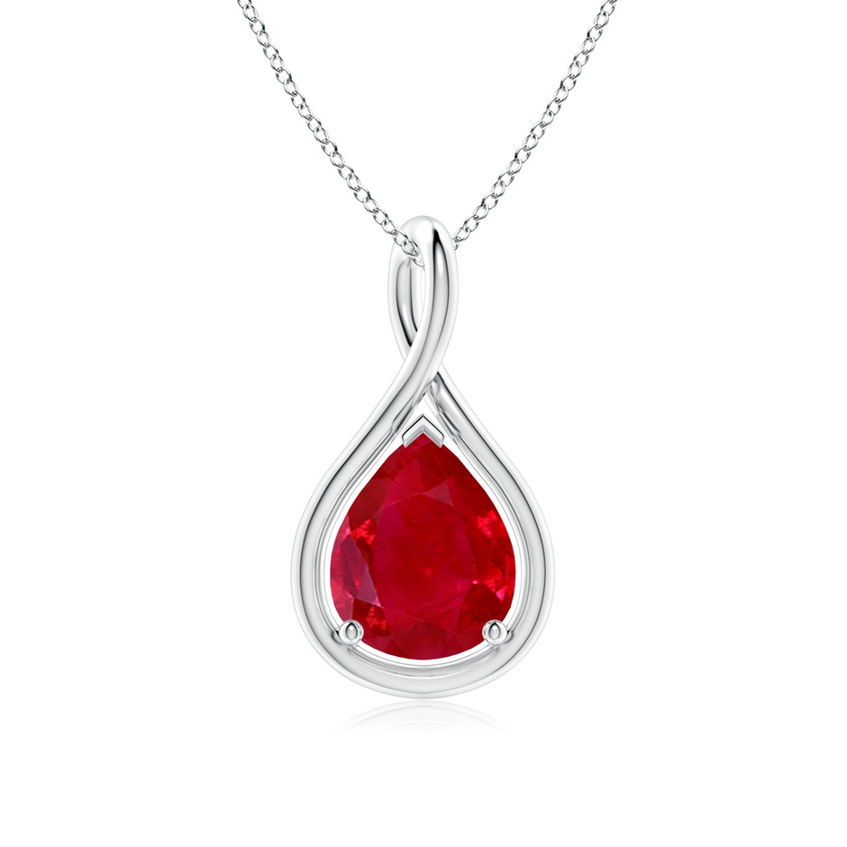 10x8mm AAA Solitaire Pear Ruby Twist Bale Pendant in P950 Platinum 