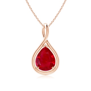 10x8mm AAA Solitaire Pear Ruby Twist Bale Pendant in Rose Gold