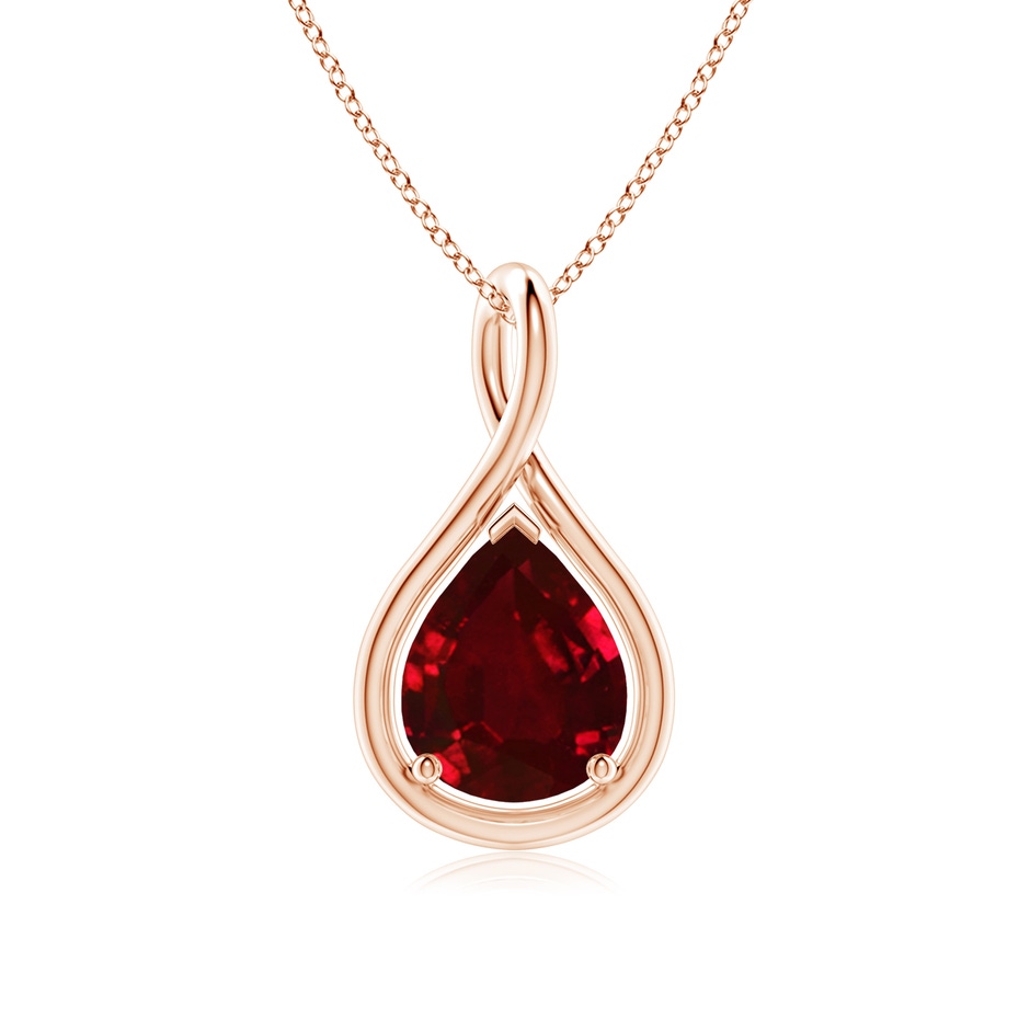 10x8mm AAAA Solitaire Pear Ruby Twist Bale Pendant in Rose Gold 
