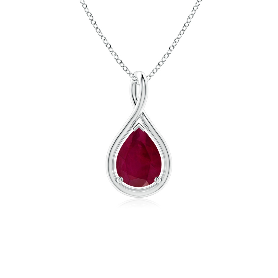 8x6mm A Solitaire Pear Ruby Twist Bale Pendant in White Gold 