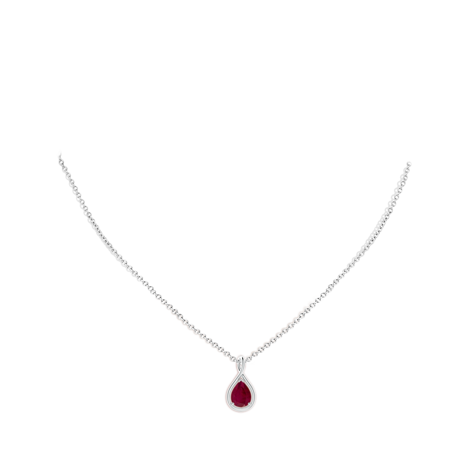 8x6mm A Solitaire Pear Ruby Twist Bale Pendant in White Gold pen
