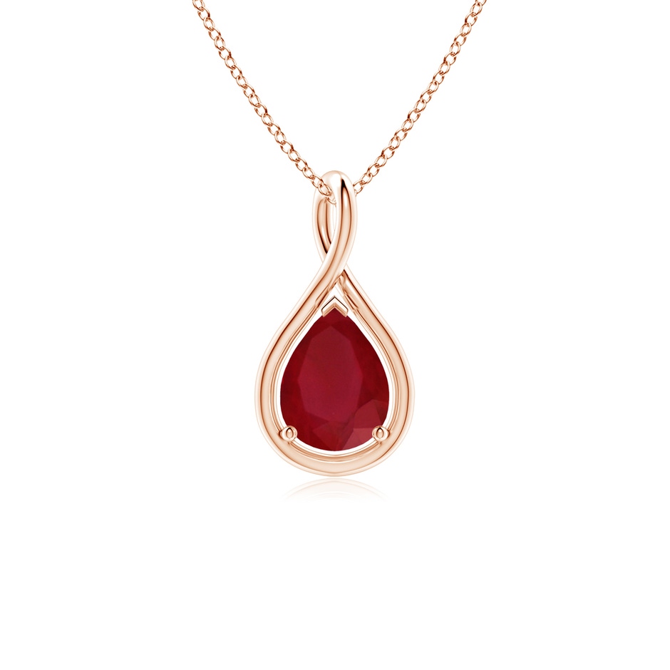 8x6mm AA Solitaire Pear Ruby Twist Bale Pendant in Rose Gold 