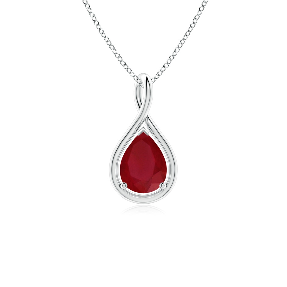 8x6mm AA Solitaire Pear Ruby Twist Bale Pendant in White Gold 