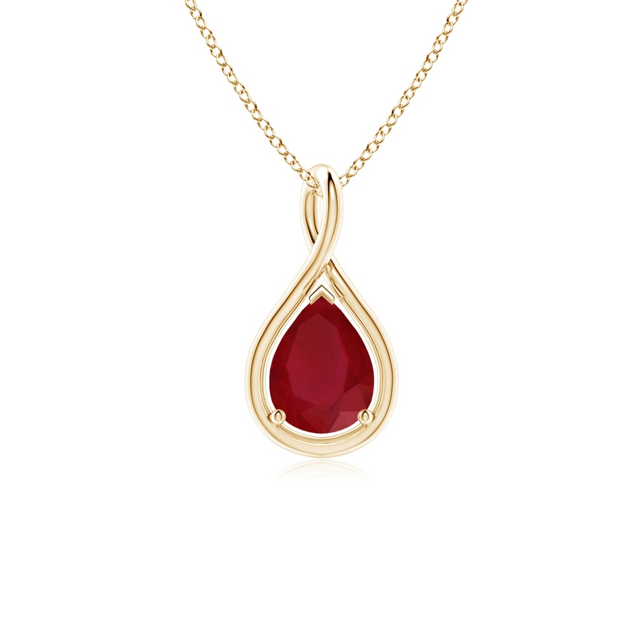 8x6mm AA Solitaire Pear Ruby Twist Bale Pendant in Yellow Gold 