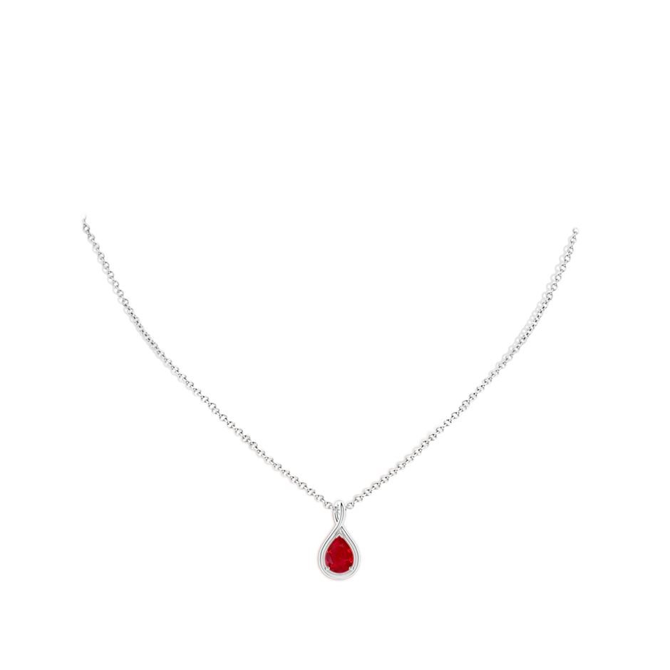 8x6mm AAA Solitaire Pear Ruby Twist Bale Pendant in 18K White Gold pen