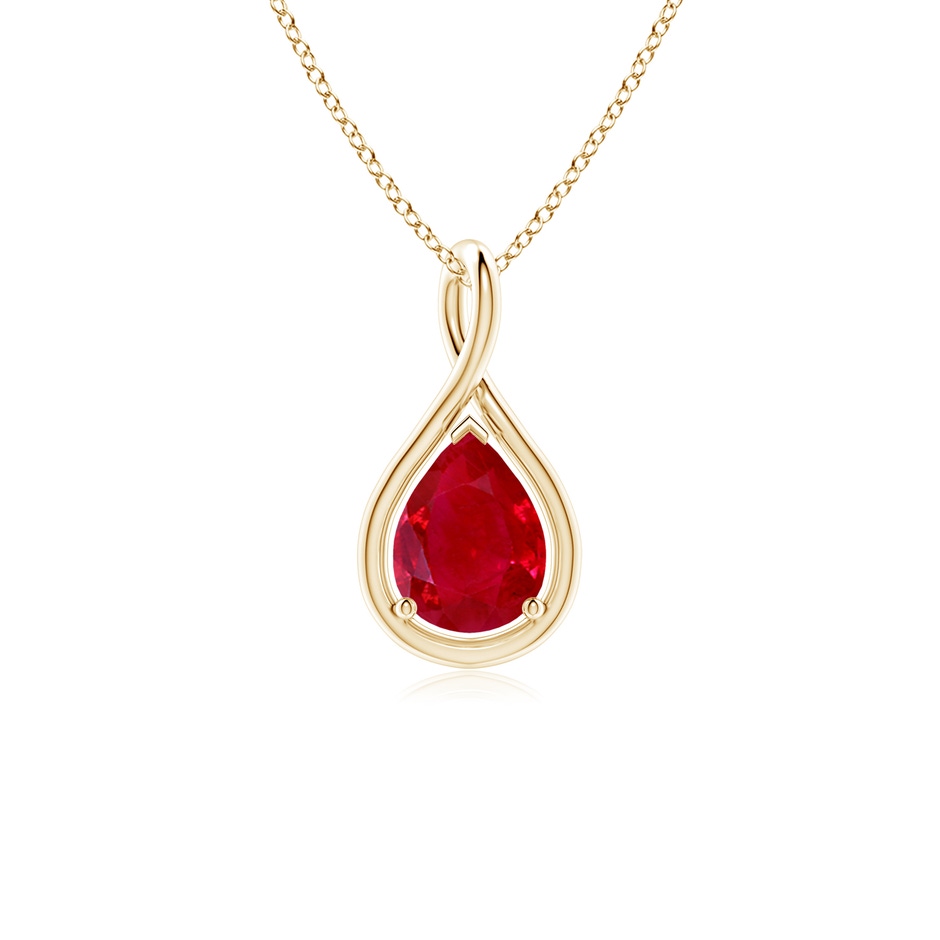 8x6mm AAA Solitaire Pear Ruby Twist Bale Pendant in 18K Yellow Gold 