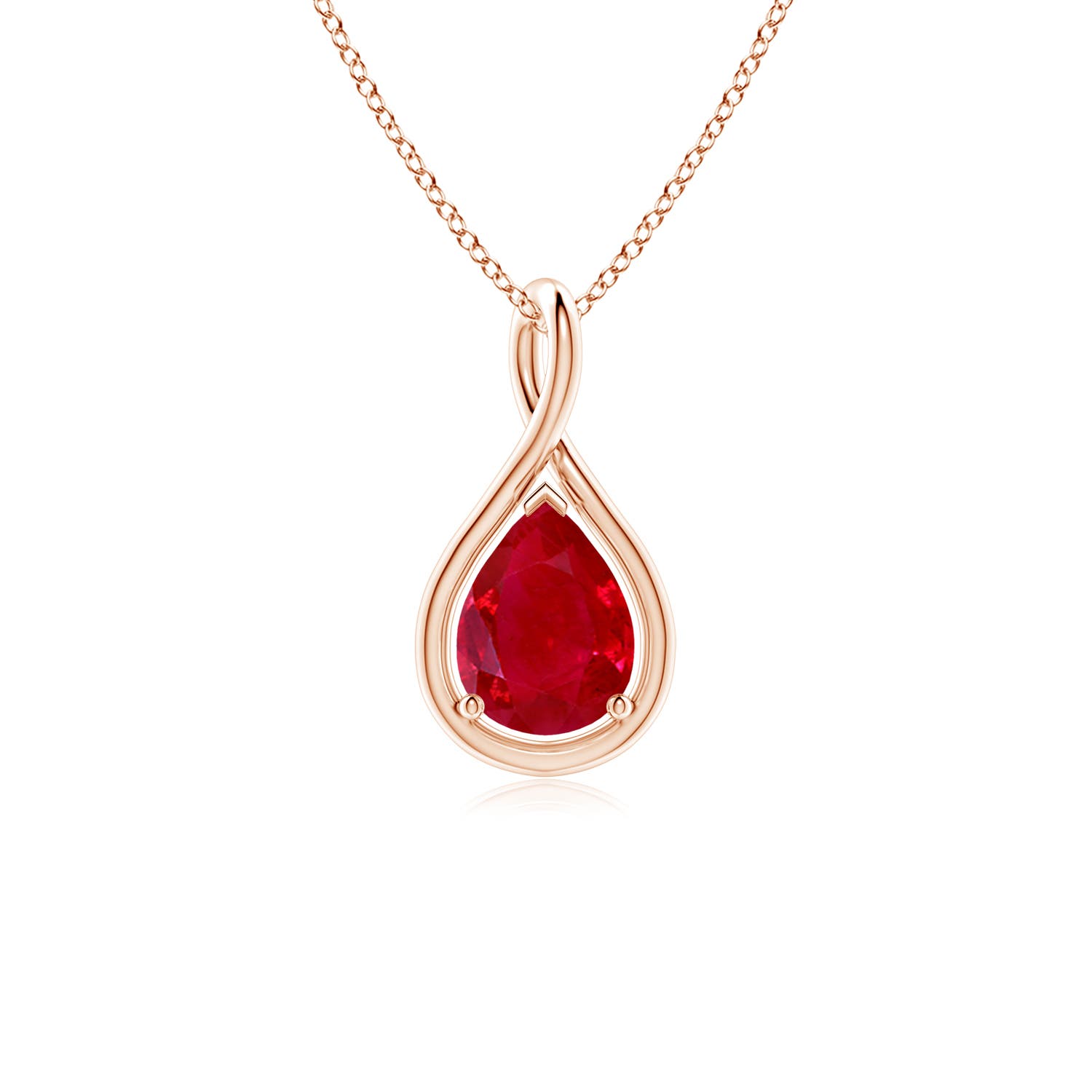 8x6mm AAA Solitaire Pear Ruby Twist Bale Pendant in Rose Gold