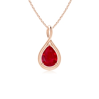 8x6mm AAA Solitaire Pear Ruby Twist Bale Pendant in Rose Gold