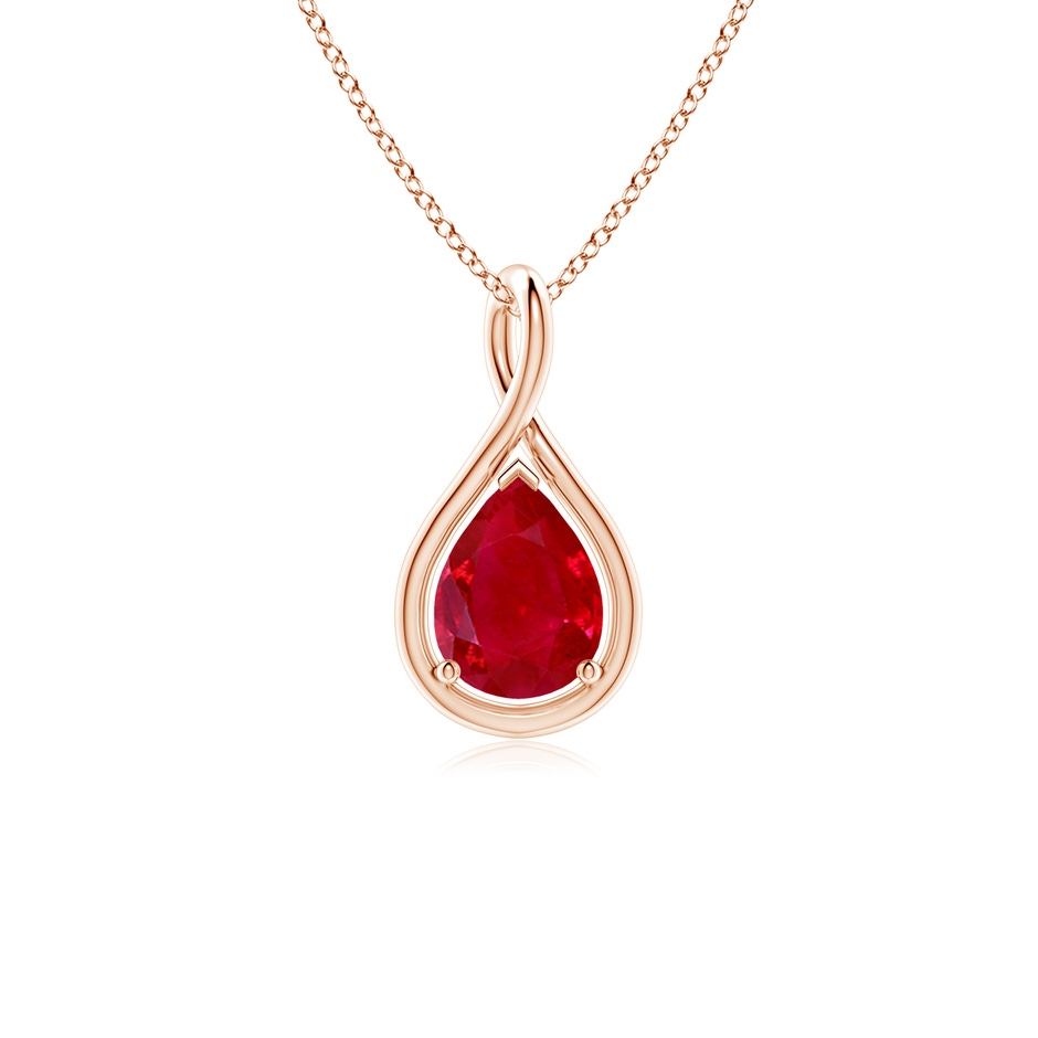 8x6mm AAA Solitaire Pear Ruby Twist Bale Pendant in Rose Gold 