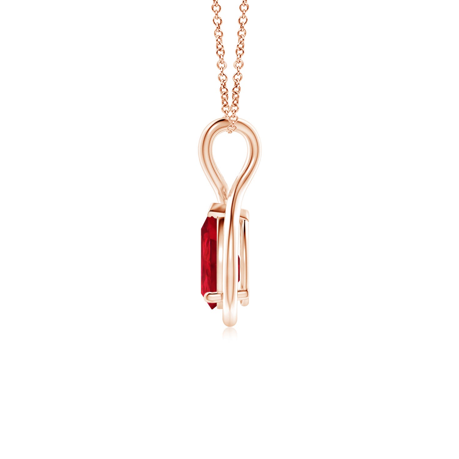 8x6mm AAA Solitaire Pear Ruby Twist Bale Pendant in Rose Gold