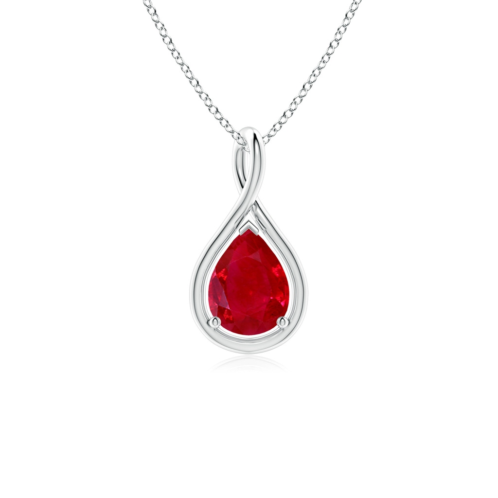 8x6mm AAA Solitaire Pear Ruby Twist Bale Pendant in White Gold