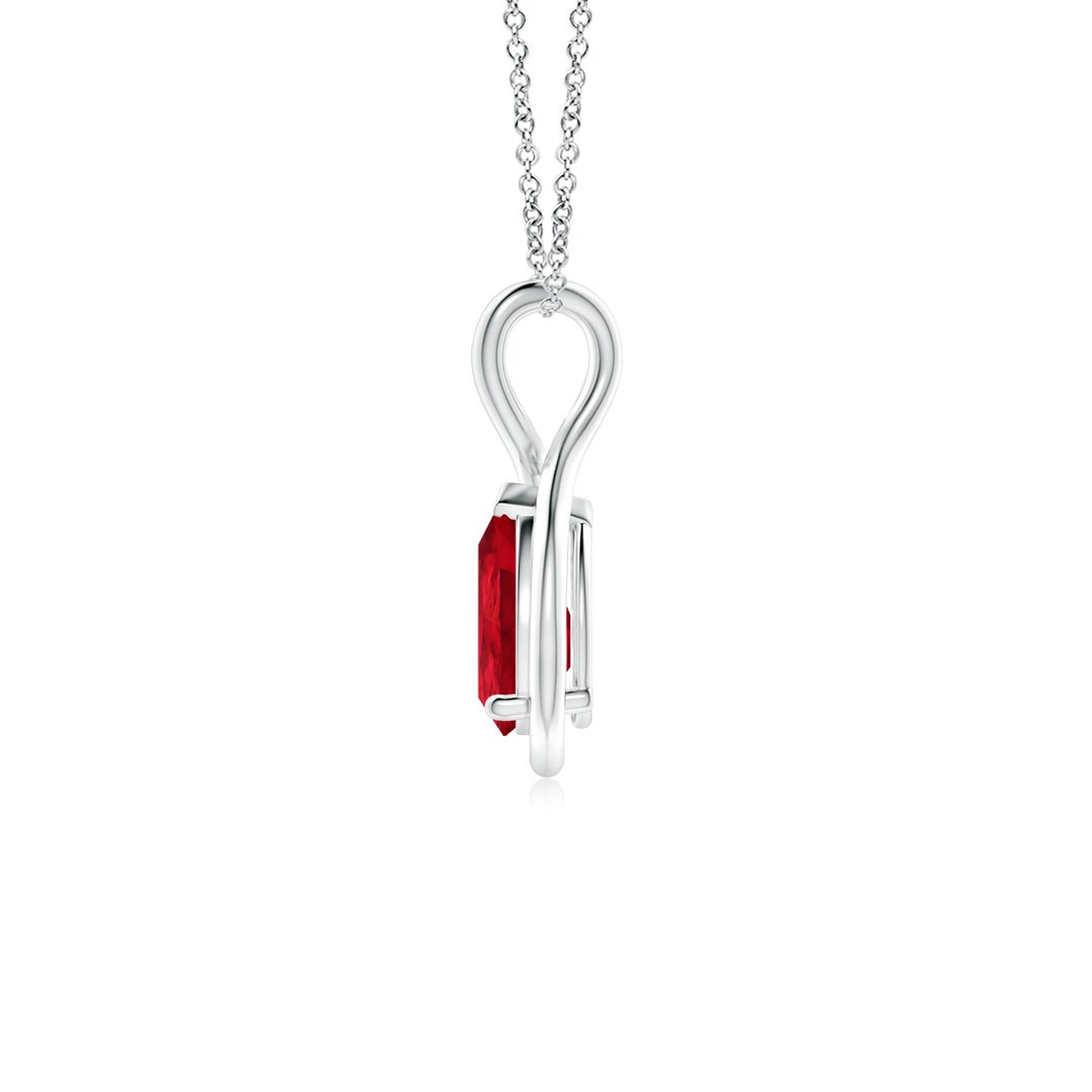 8x6mm AAA Solitaire Pear Ruby Twist Bale Pendant in White Gold - side 2