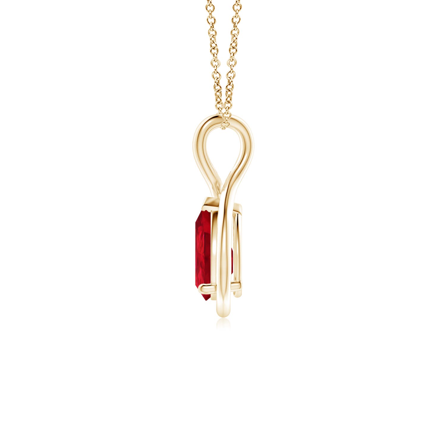 8x6mm AAA Solitaire Pear Ruby Twist Bale Pendant in Yellow Gold