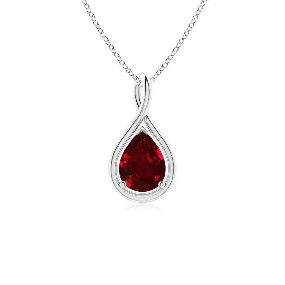 8x6mm AAAA Solitaire Pear Ruby Twist Bale Pendant in White Gold 