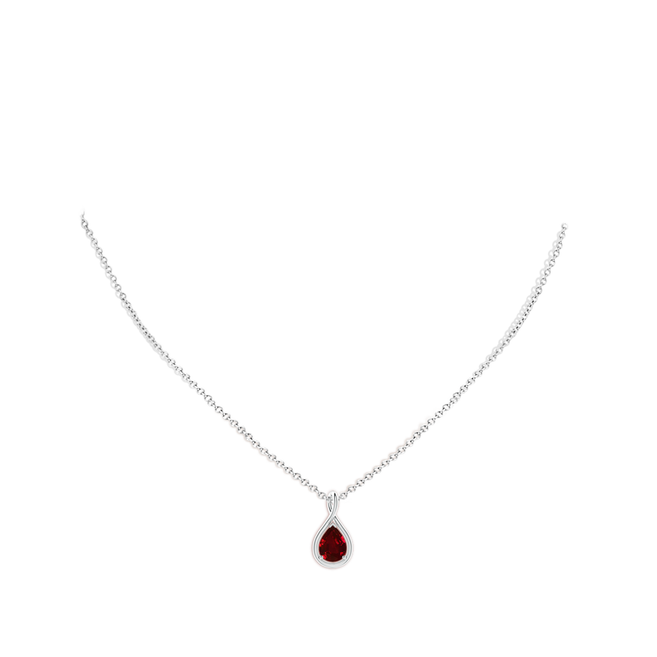 8x6mm AAAA Solitaire Pear Ruby Twist Bale Pendant in White Gold pen