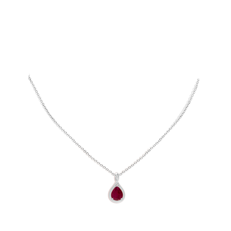 9x7mm A Solitaire Pear Ruby Twist Bale Pendant in P950 Platinum pen