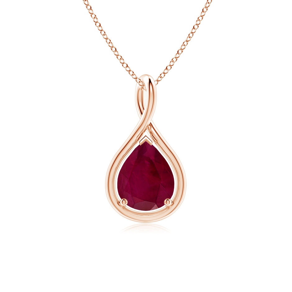 9x7mm A Solitaire Pear Ruby Twist Bale Pendant in Rose Gold 