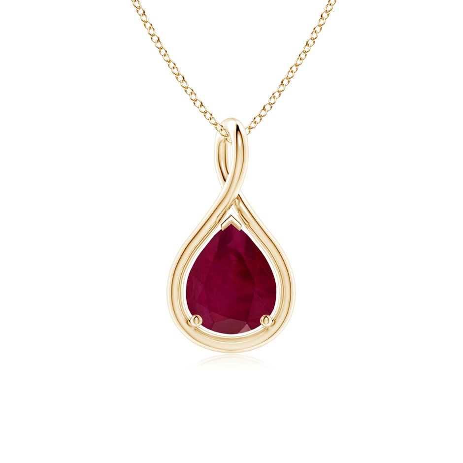 9x7mm A Solitaire Pear Ruby Twist Bale Pendant in Yellow Gold 