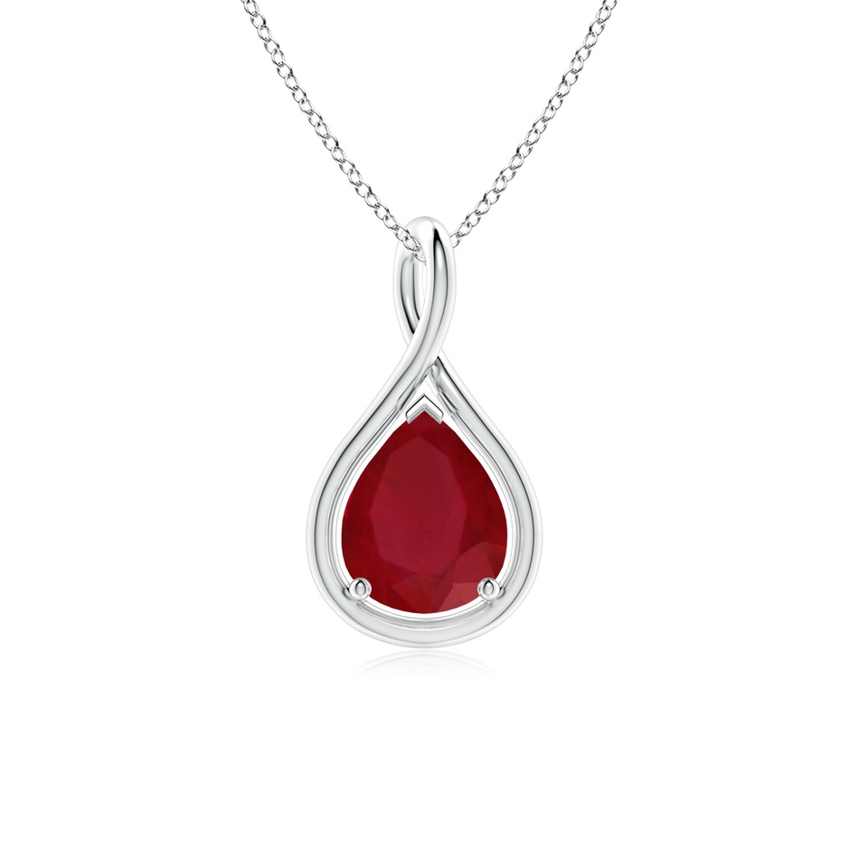 9x7mm AA Solitaire Pear Ruby Twist Bale Pendant in P950 Platinum 