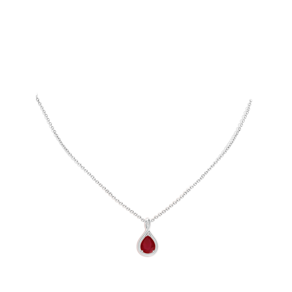 9x7mm AA Solitaire Pear Ruby Twist Bale Pendant in P950 Platinum pen