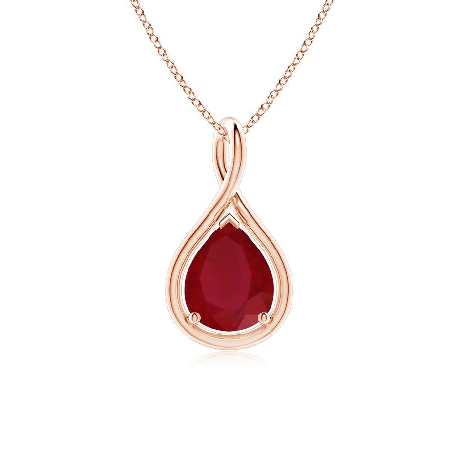 9x7mm AA Solitaire Pear Ruby Twist Bale Pendant in Rose Gold 