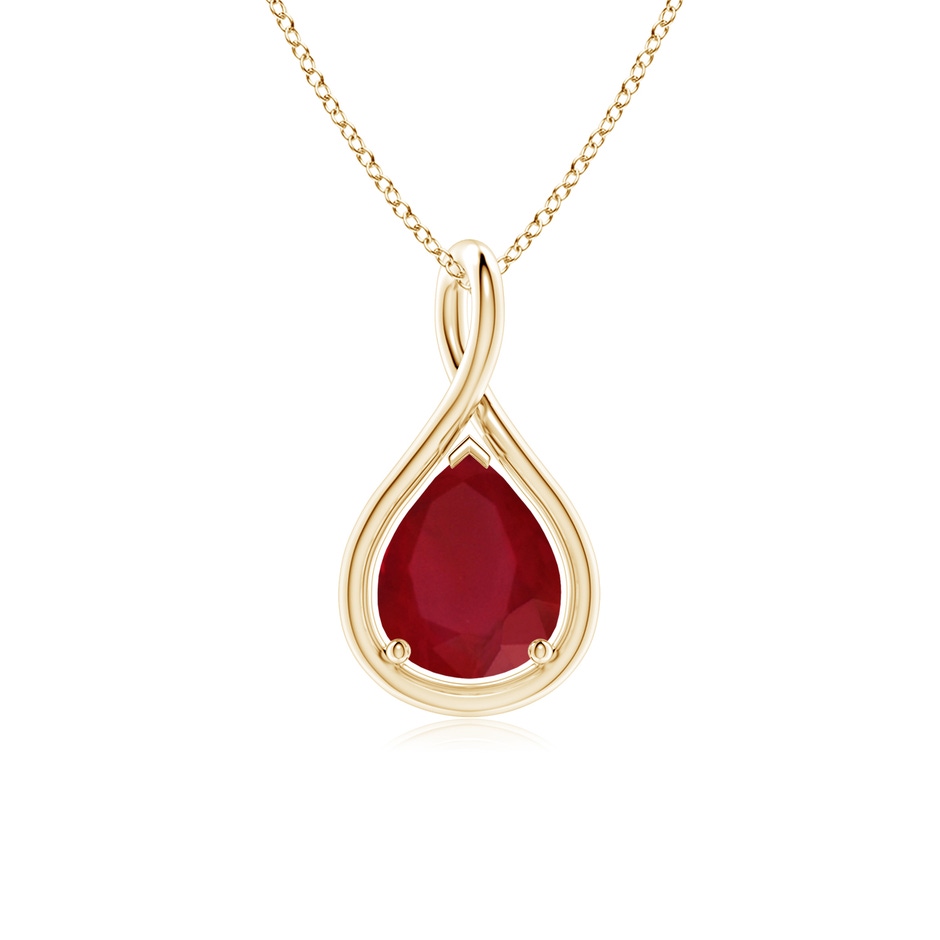 9x7mm AA Solitaire Pear Ruby Twist Bale Pendant in Yellow Gold 