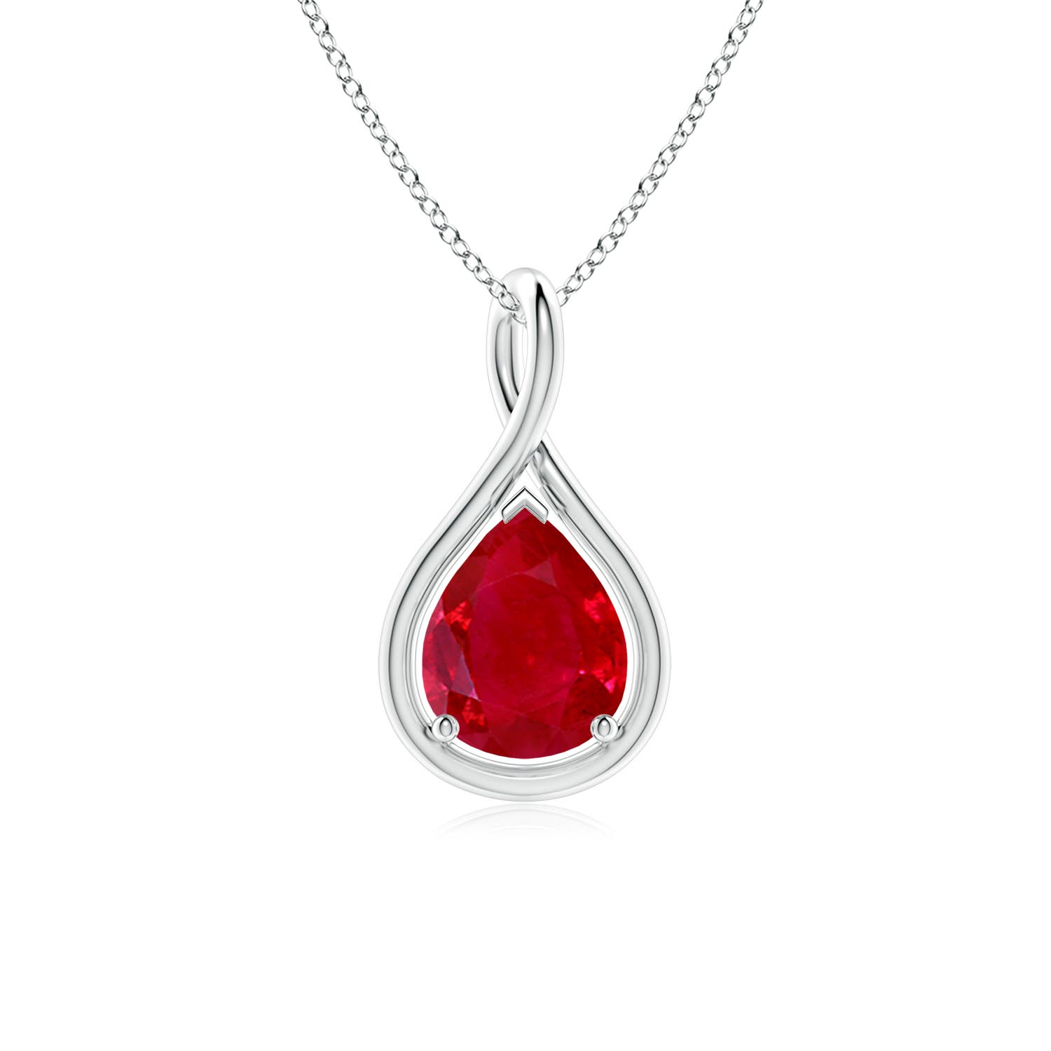 9x7mm AAA Solitaire Pear Ruby Twist Bale Pendant in 18CT White Gold