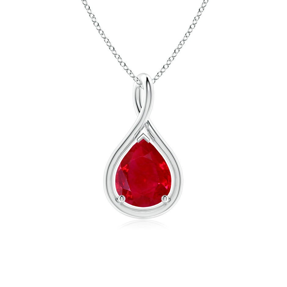 9x7mm AAA Solitaire Pear Ruby Twist Bale Pendant in 18K White Gold 