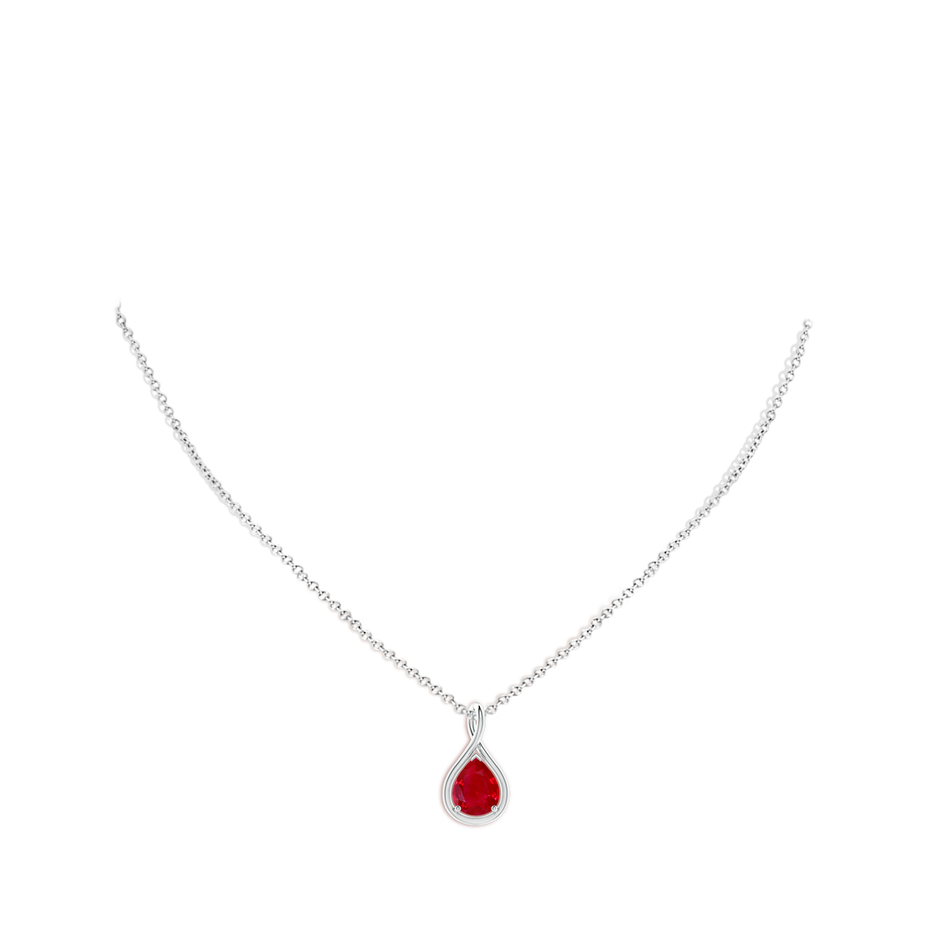 9x7mm AAA Solitaire Pear Ruby Twist Bale Pendant in 18K White Gold pen
