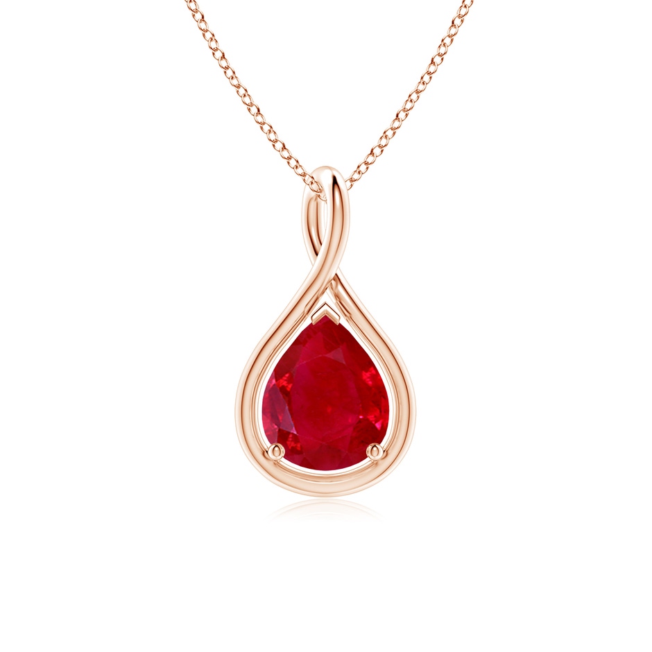 9x7mm AAA Solitaire Pear Ruby Twist Bale Pendant in Rose Gold 