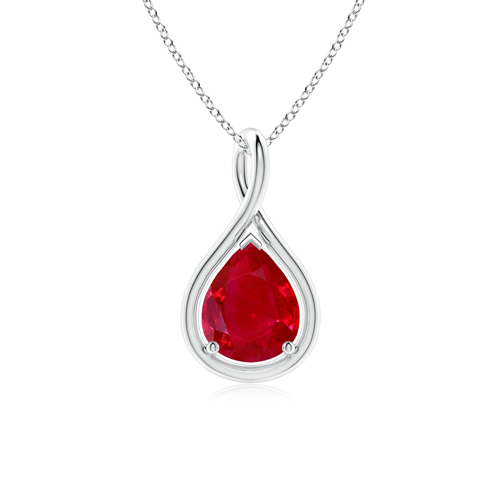 9x7mm AAA Solitaire Pear Ruby Twist Bale Pendant in White Gold