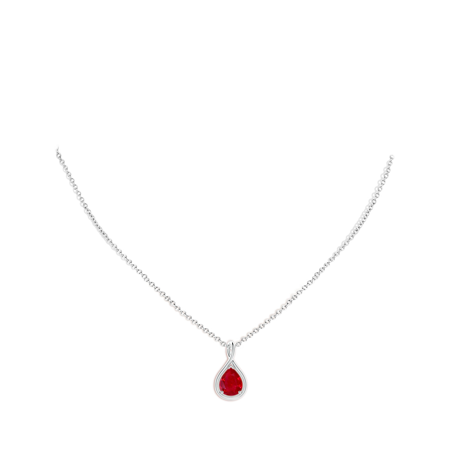 9x7mm AAA Solitaire Pear Ruby Twist Bale Pendant in White Gold - body_neck