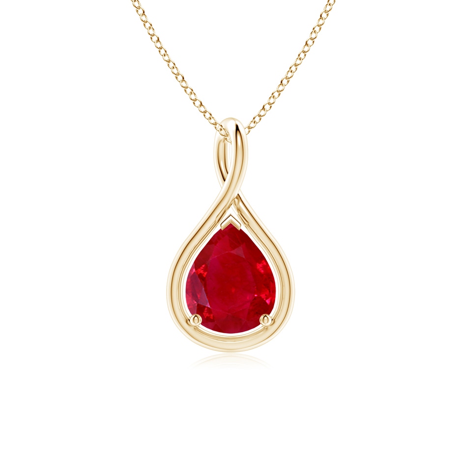 9x7mm AAA Solitaire Pear Ruby Twist Bale Pendant in Yellow Gold 