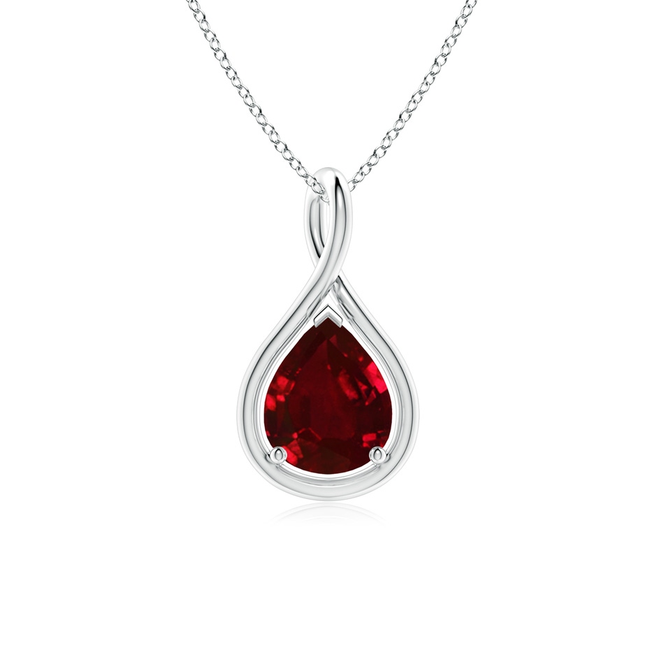 9x7mm AAAA Solitaire Pear Ruby Twist Bale Pendant in P950 Platinum 