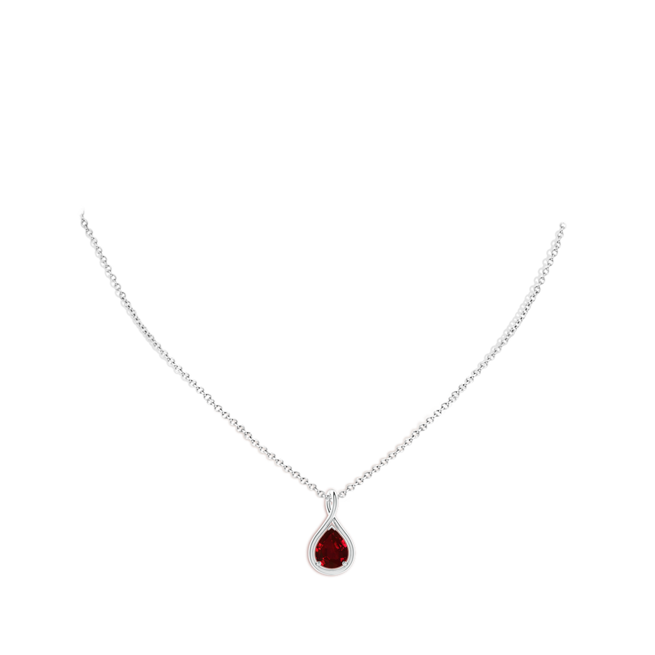9x7mm AAAA Solitaire Pear Ruby Twist Bale Pendant in P950 Platinum pen