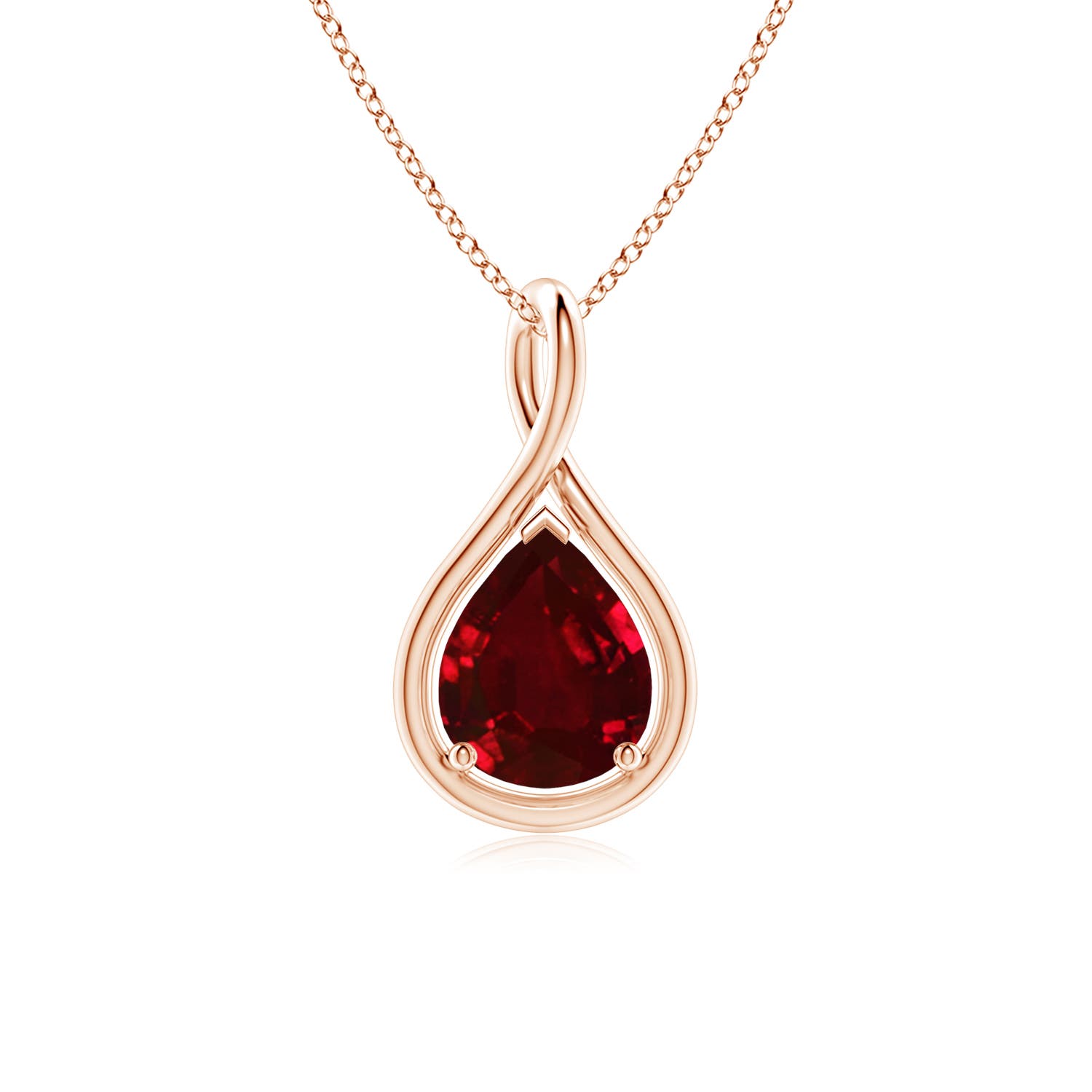 9x7mm AAAA Solitaire Pear Ruby Twist Bale Pendant in Rose Gold