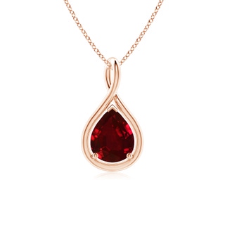 9x7mm AAAA Solitaire Pear Ruby Twist Bale Pendant in Rose Gold