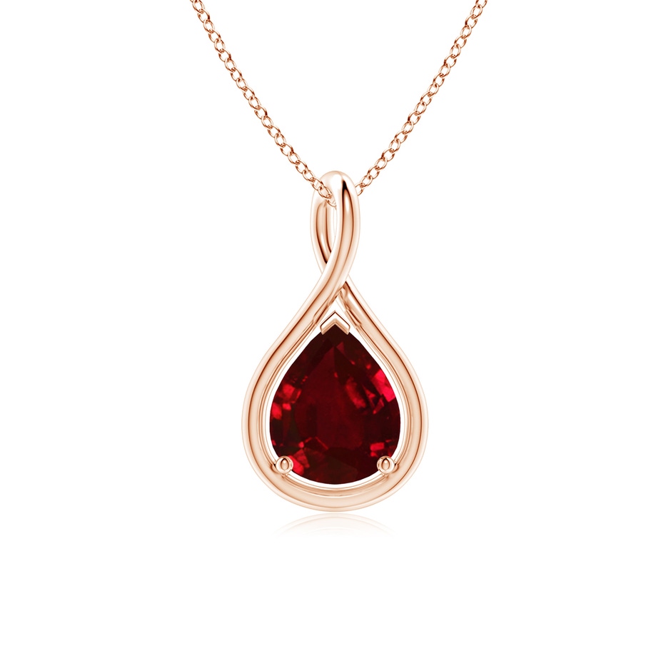 9x7mm AAAA Solitaire Pear Ruby Twist Bale Pendant in Rose Gold 