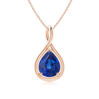 10x8mm AAA Solitaire Pear Blue Sapphire Twist Bale Pendant in Rose Gold