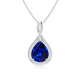 10x8mm AAAA Solitaire Pear Blue Sapphire Twist Bale Pendant in P950 Platinum