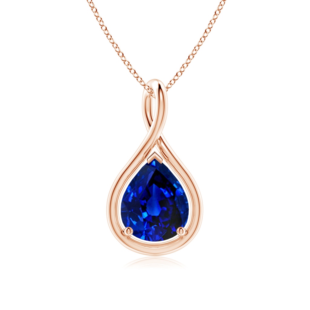 10x8mm Lab-Grown Solitaire Pear Blue Sapphire Twist Bale Pendant in Rose Gold