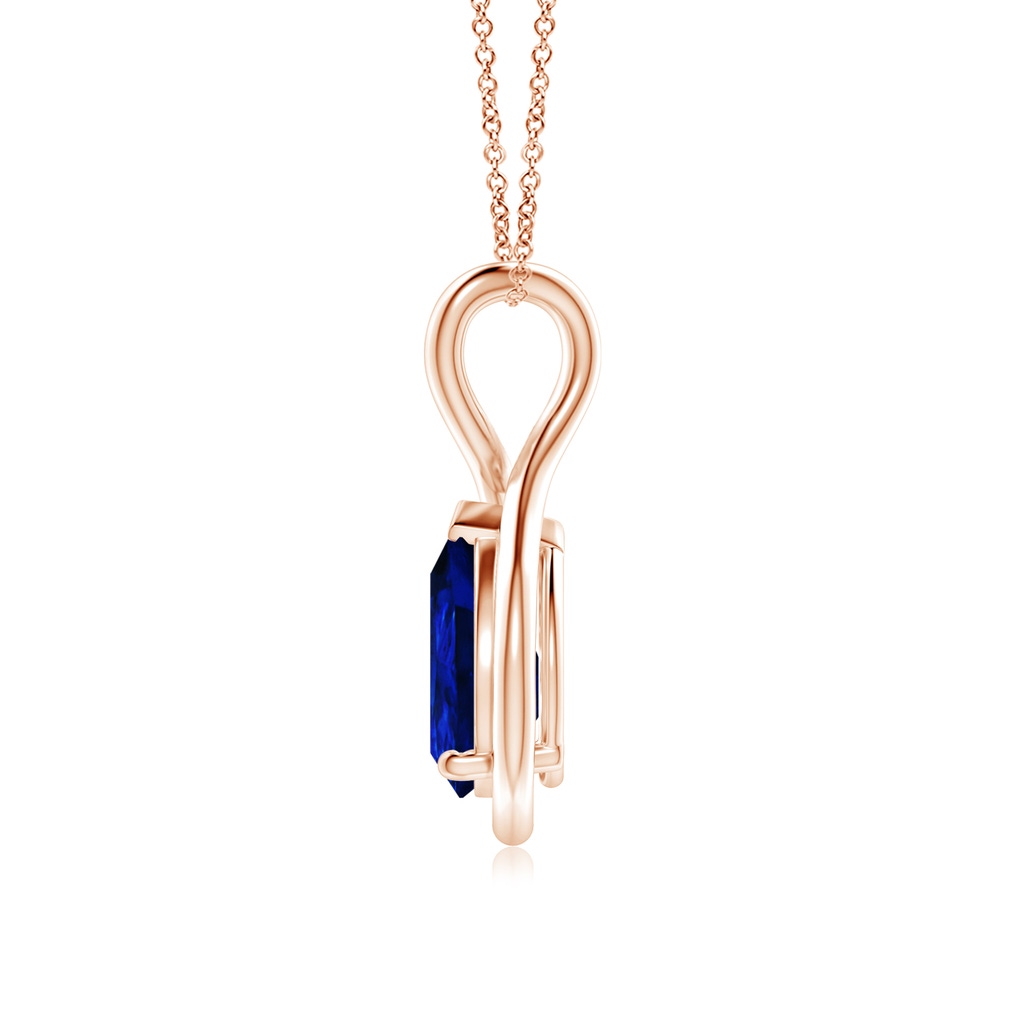 10x8mm Lab-Grown Solitaire Pear Blue Sapphire Twist Bale Pendant in Rose Gold - side 199