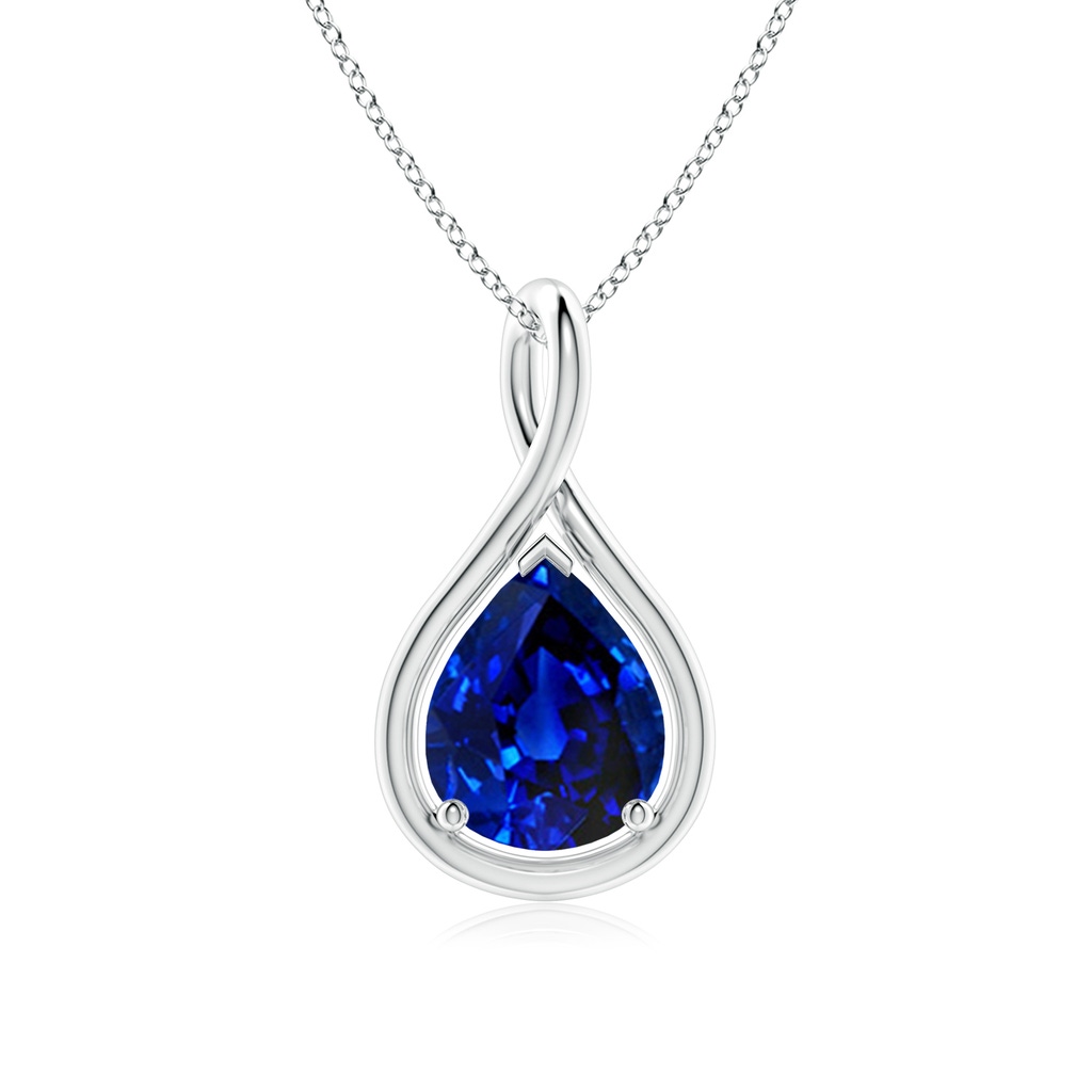 10x8mm Lab-Grown Solitaire Pear Blue Sapphire Twist Bale Pendant in White Gold