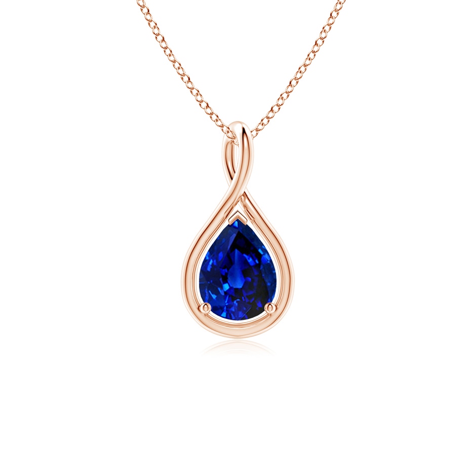 8x6mm Lab-Grown Solitaire Pear Blue Sapphire Twist Bale Pendant in Rose Gold 