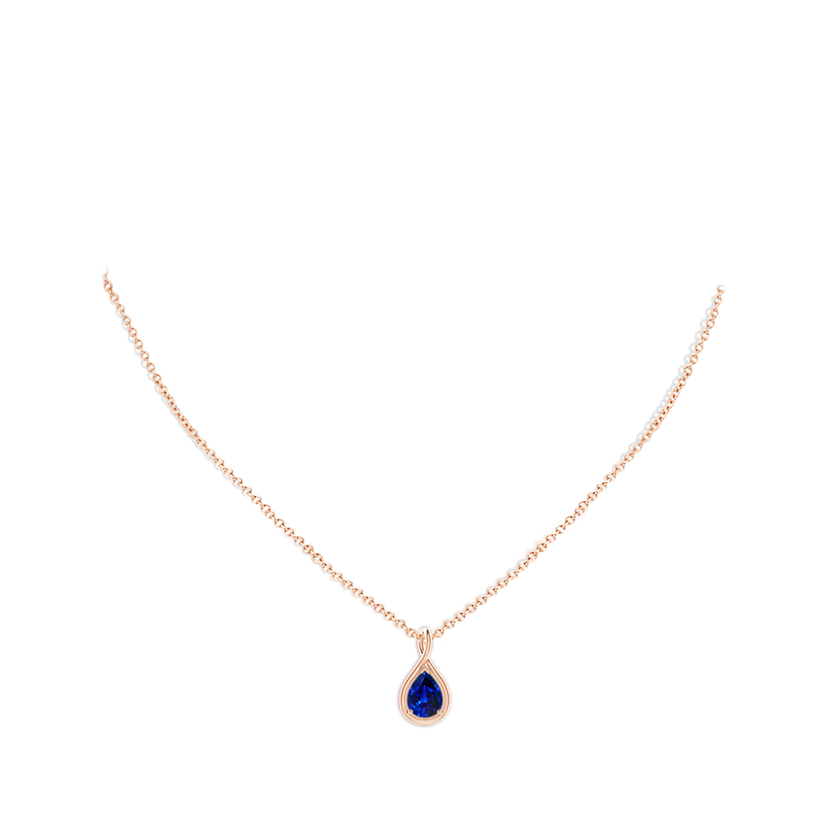 8x6mm Lab-Grown Solitaire Pear Blue Sapphire Twist Bale Pendant in Rose Gold pen