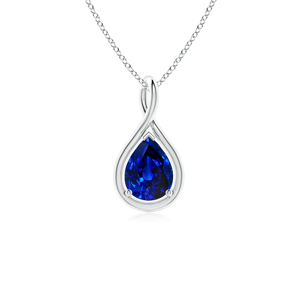 8x6mm Lab-Grown Solitaire Pear Blue Sapphire Twist Bale Pendant in White Gold